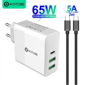 Gaming store  מטענים 65W TYPE-C USB-C Power Adapter,1Port PD60W QC3.0 Charger For USB-C Laptops MacBook Pro/Air iPad Pro,2port USB for S8/S10 iPhone